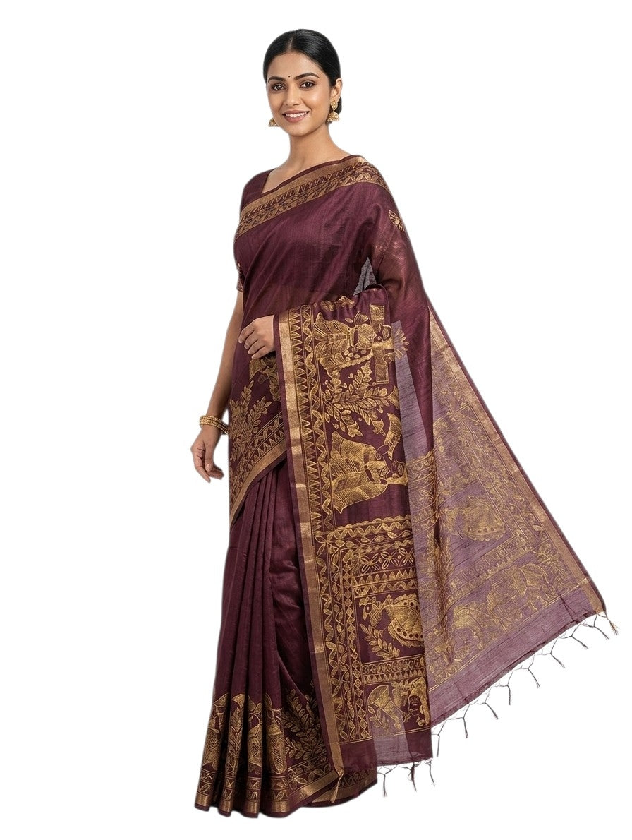 Tushar Silk Madhubani ORIGINAL Hand Painted Saree | Tushar Silk | Pure Silk Saree | Madhubani Hand Painted