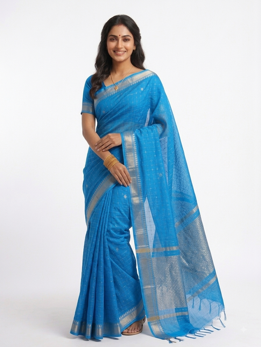 Tussar Eri MangalGiri Check Pure Silk Saree | Bana - Eri | Weave - Tussar | Silk Saree