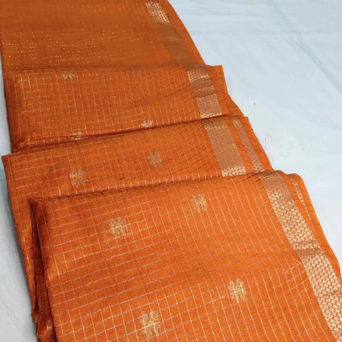 Tussar Eri MangalGiri Check Pure Silk Saree | Bana - Eri | Weave - Tussar | Orange Silk Saree | Festive Wear