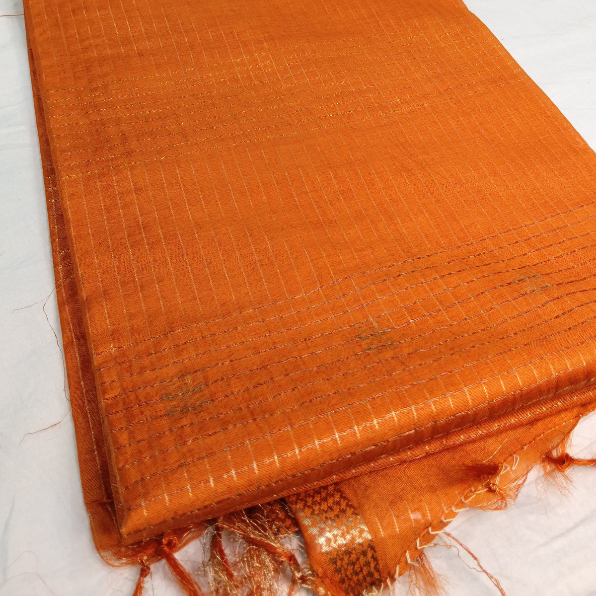 Tussar Eri MangalGiri Check Pure Silk Saree | Bana - Eri | Weave - Tussar | Orange Silk Saree | Festive Wear