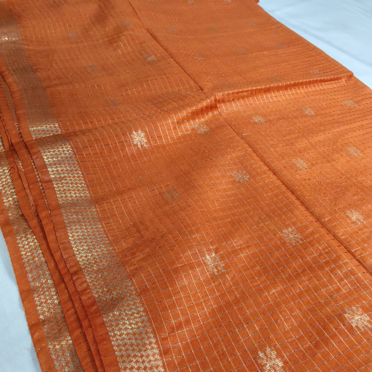 Tussar Eri MangalGiri Check Pure Silk Saree | Bana - Eri | Weave - Tussar | Orange Silk Saree | Festive Wear